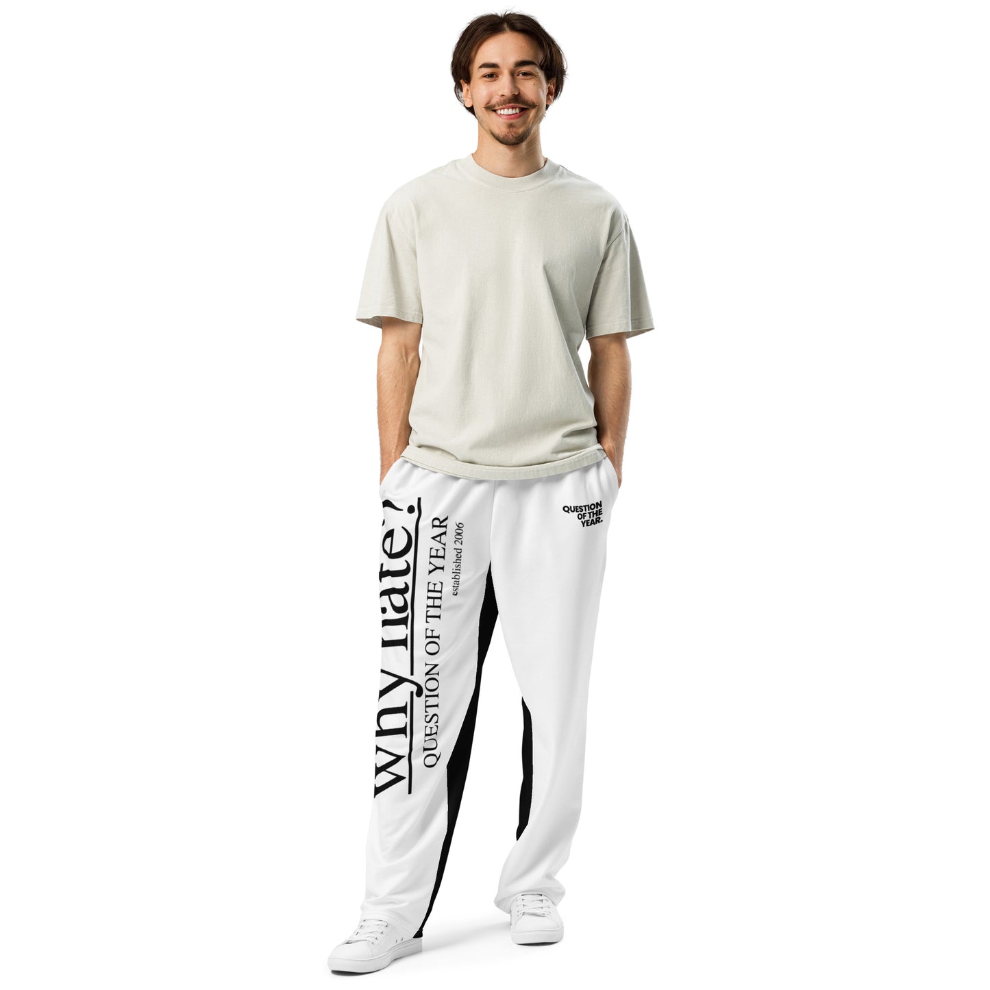 why hate? (Classic) White/Black Wide-leg joggers