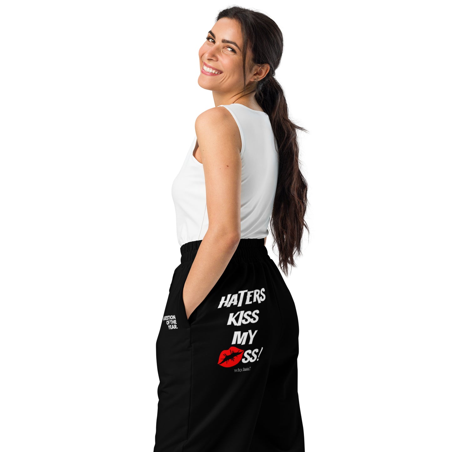 why hate? (Kiss My Ass) Black Wide-leg joggers