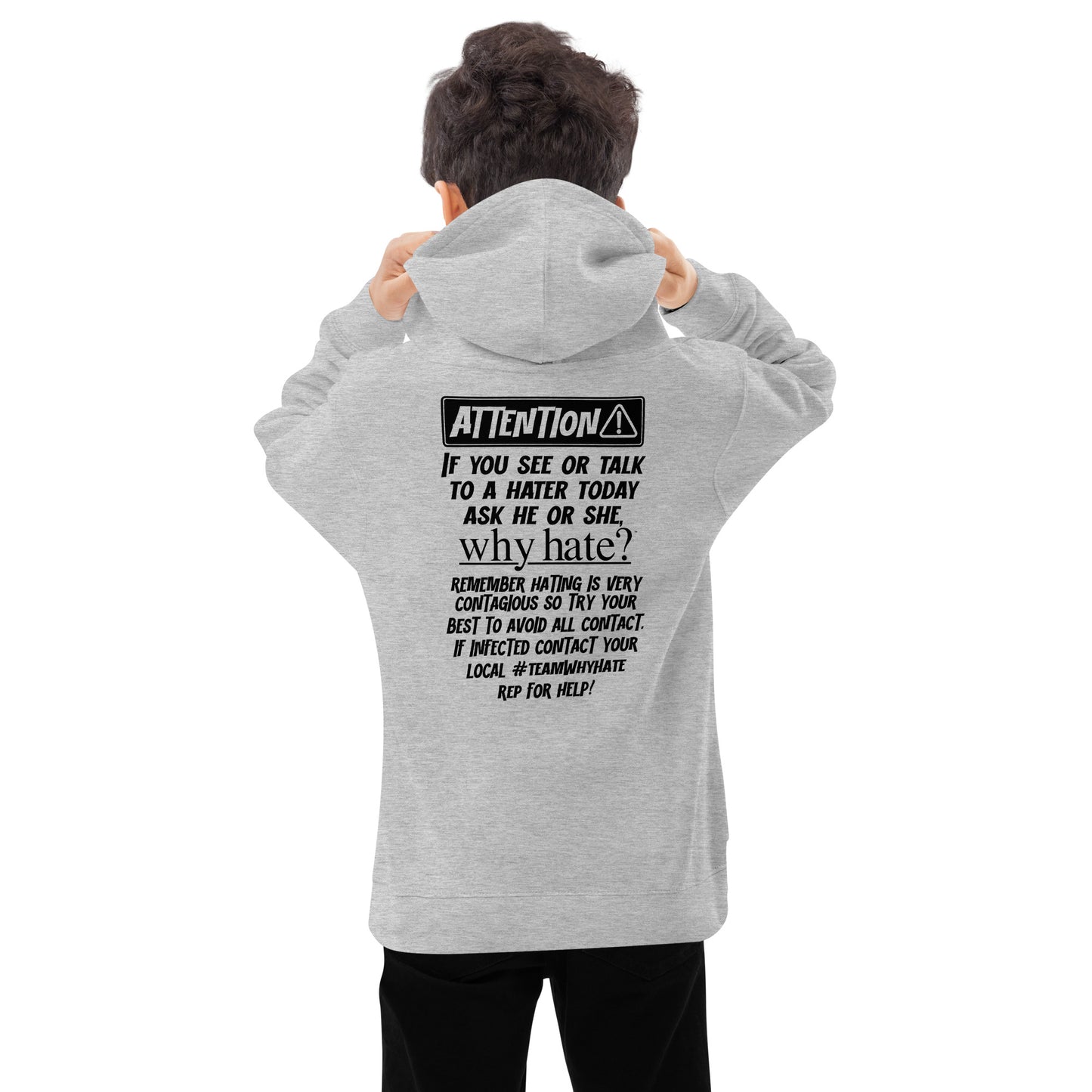 why hate? (Classic) Black Print / Athletic Grey youth hoodie