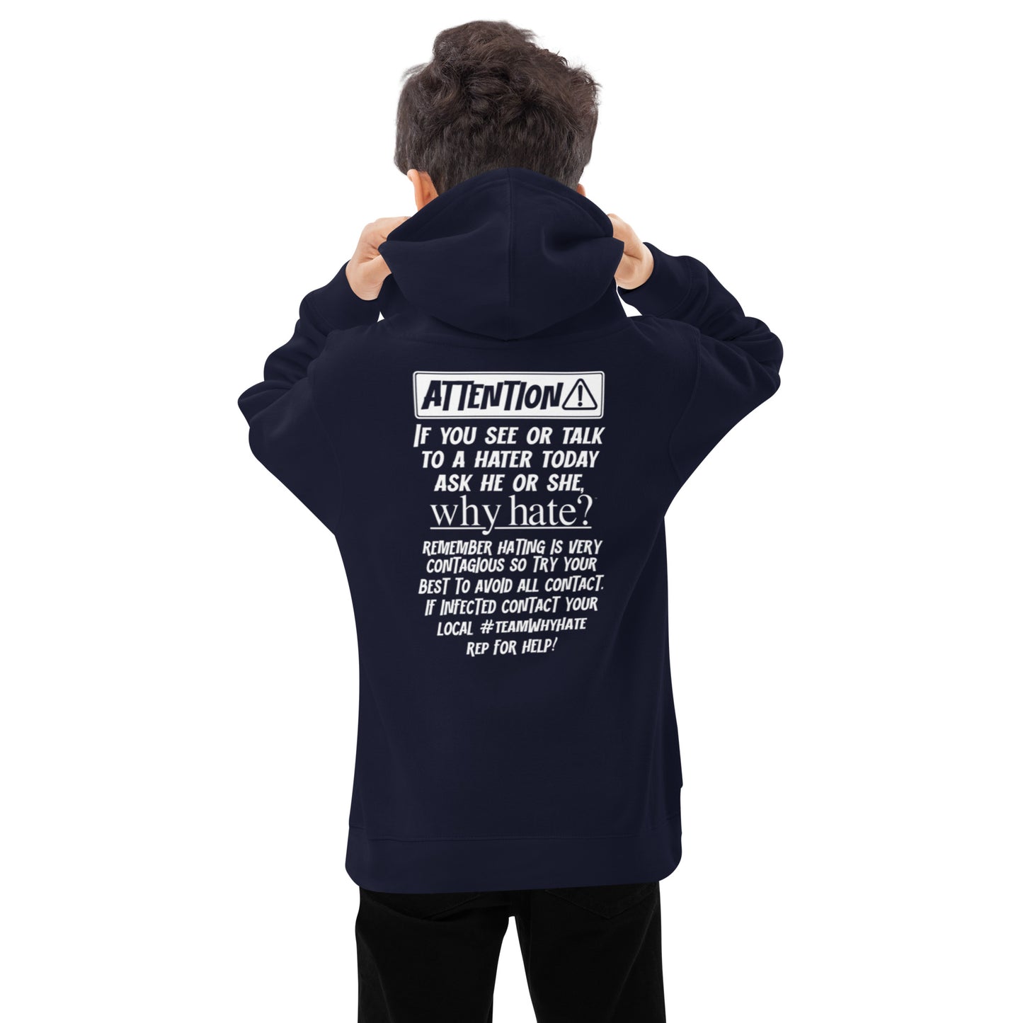 why hate? (Classic) White Print / Navy youth hoodie