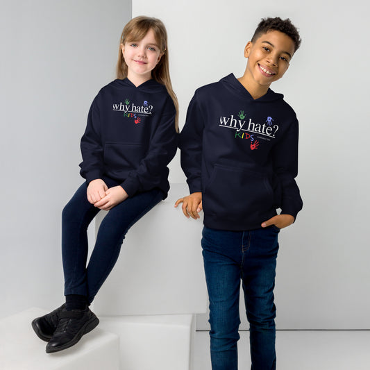 why hate? (Kids) White Print / Navy youth hoodie