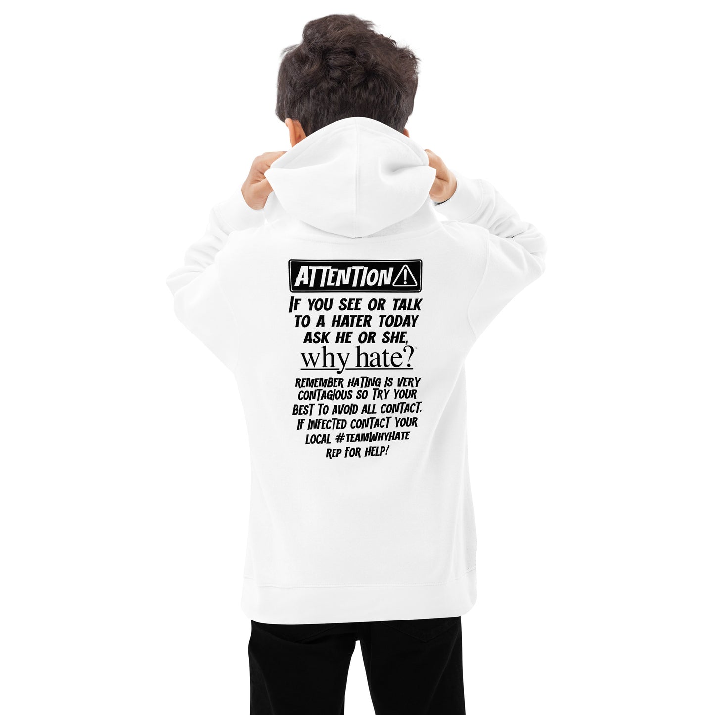 why hate? (Classic) Black Print / White youth hoodie